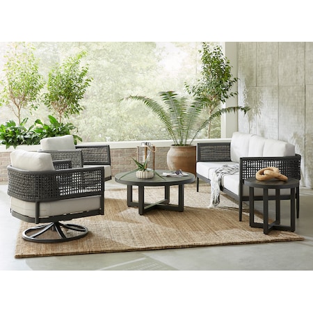 International Concepts Outdoor 5 pcs Patio Furniture Set Included Sofa, Coffee Table, Side Table, 2 Swivel Rocking Chairs KODC203201SW12RC12RE